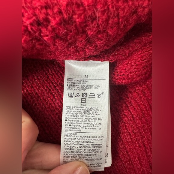 GAP wool alpaca turtleneck Red Cableknit Tunic sweater Sz Medium - Picture 6 of 8